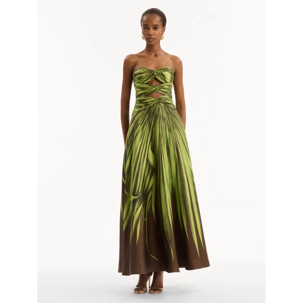 Oscar de la Renta Palm Leaves Silk Twill Cocktail Dress - Dresses - American Luxury Evening Wear at Coveti