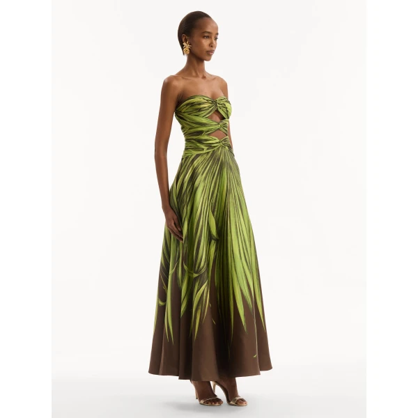 Oscar de la Renta Palm Leaves Silk Twill Cocktail Dress - Dresses - American Luxury Evening Wear at Coveti