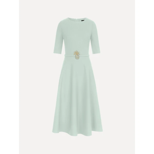 Oscar de la Renta Pineapple Belt Wool Dress - Dresses - American Luxury Evening Wear at Coveti