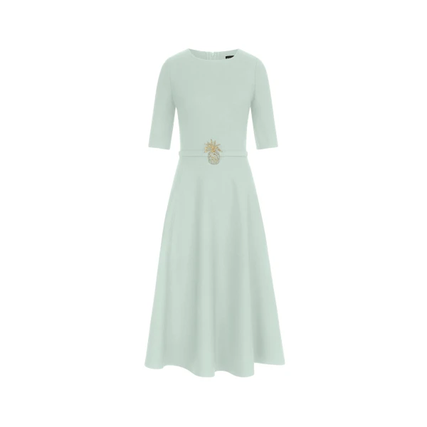 Oscar de la Renta Pineapple Belt Wool Dress - Dresses - American Luxury Evening Wear at Coveti