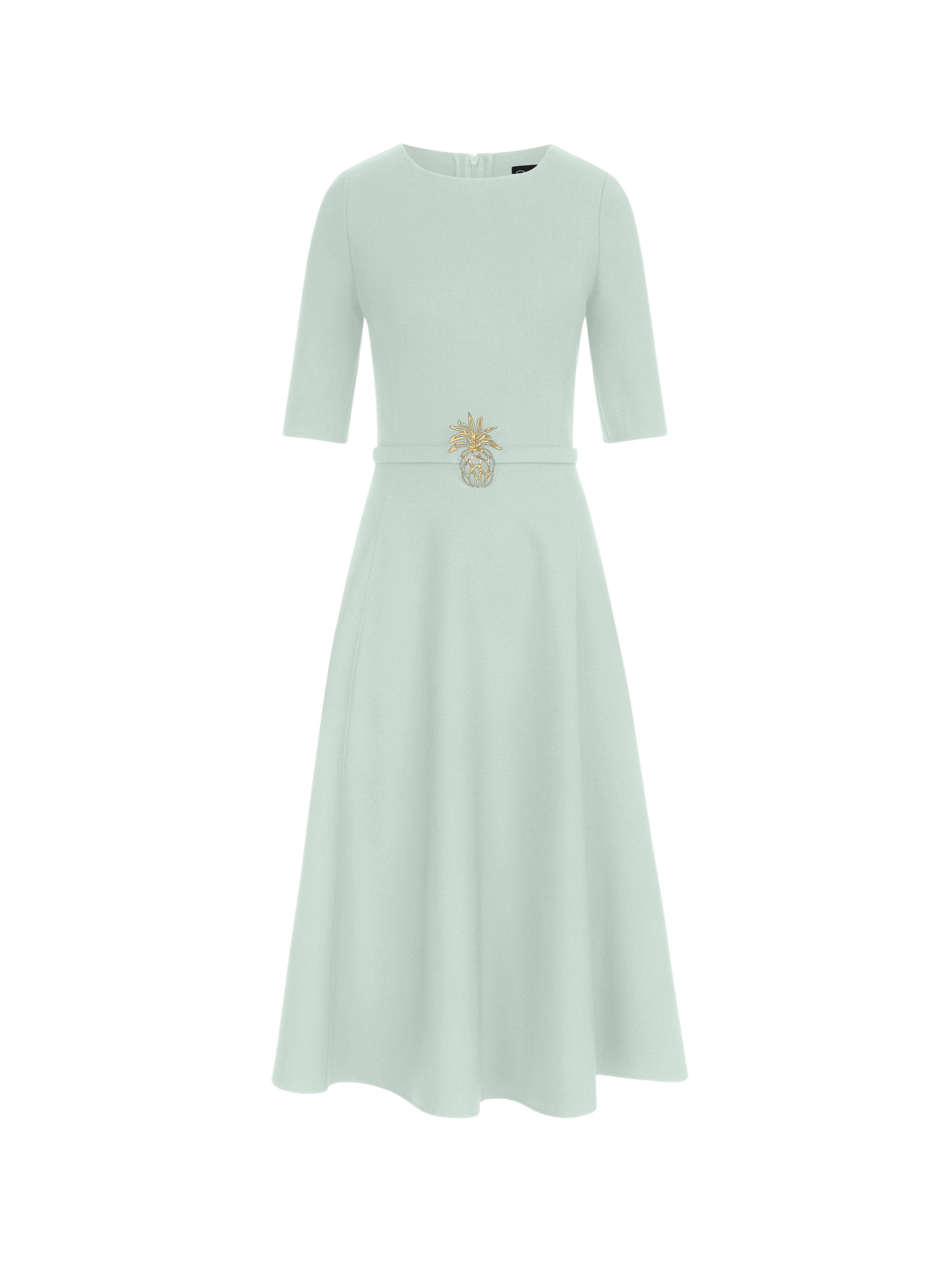 Oscar de la Renta Pineapple Belt Wool Dress