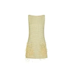 Oscar de la Renta Point d’Esprit Feather Embroidered Checked Tweed Dress - Dresses - American Luxury Evening Wear at Coveti