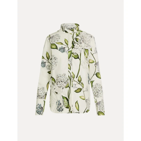 Oscar de la Renta Porcelain Flower Cotton Poplin Blouse - Tops - American Luxury Evening Wear at Coveti
