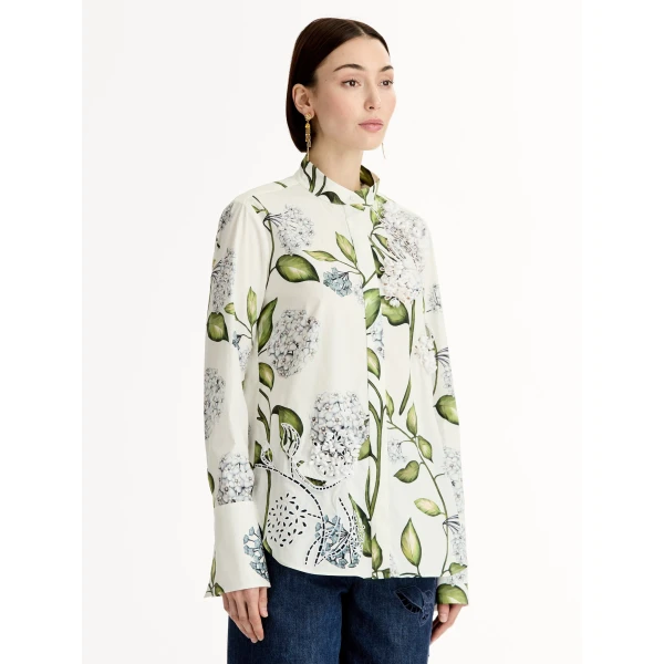 Oscar de la Renta Porcelain Flower Cotton Poplin Blouse - Tops - American Luxury Evening Wear at Coveti
