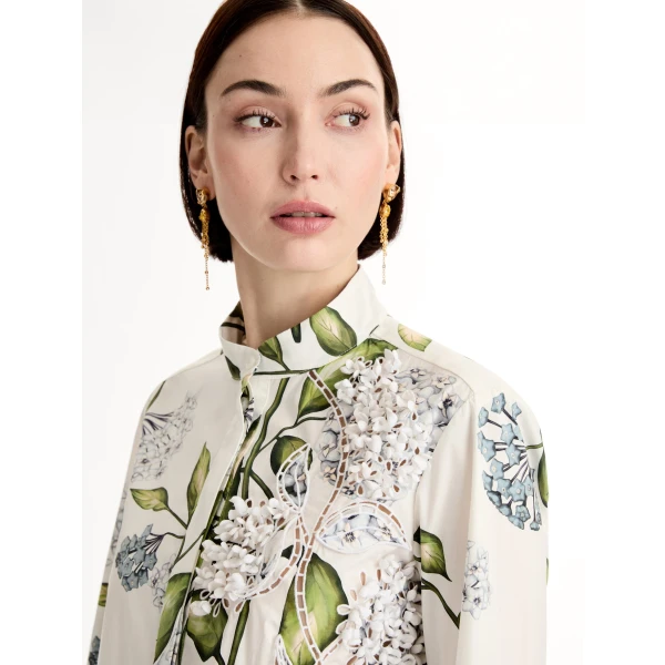 Oscar de la Renta Porcelain Flower Cotton Poplin Blouse - Tops - American Luxury Evening Wear at Coveti