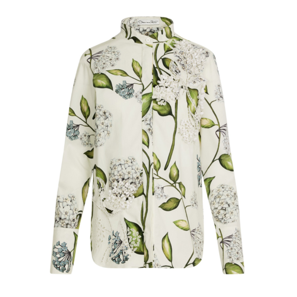 Oscar de la Renta Porcelain Flower Cotton Poplin Blouse - Tops - American Luxury Evening Wear at Coveti