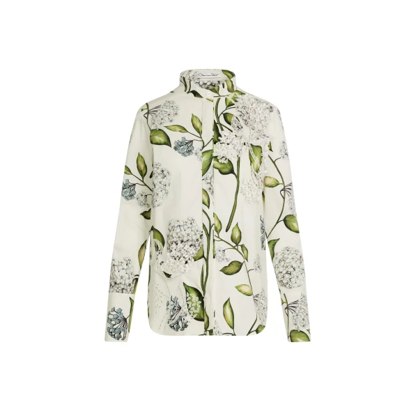 Oscar de la Renta Porcelain Flower Cotton Poplin Blouse - Tops - American Luxury Evening Wear at Coveti