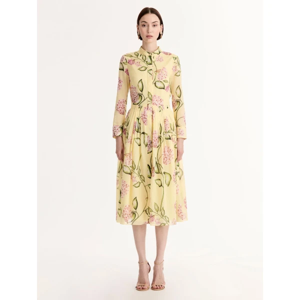 Oscar de la Renta Porcelain Flower Cotton Poplin Long Sleeve Dress - Dresses - American Luxury Evening Wear at Coveti