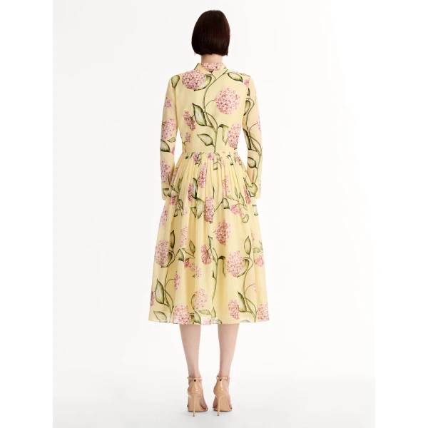 Oscar de la Renta Porcelain Flower Cotton Poplin Long Sleeve Dress - Dresses - American Luxury Evening Wear at Coveti