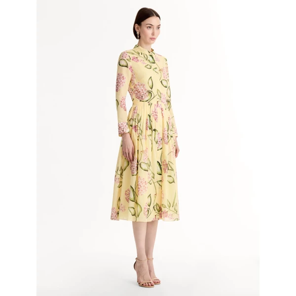 Oscar de la Renta Porcelain Flower Cotton Poplin Long Sleeve Dress - Dresses - American Luxury Evening Wear at Coveti