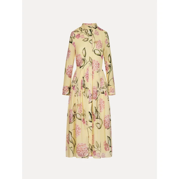 Oscar de la Renta Porcelain Flower Cotton Poplin Long Sleeve Dress - Dresses - American Luxury Evening Wear at Coveti