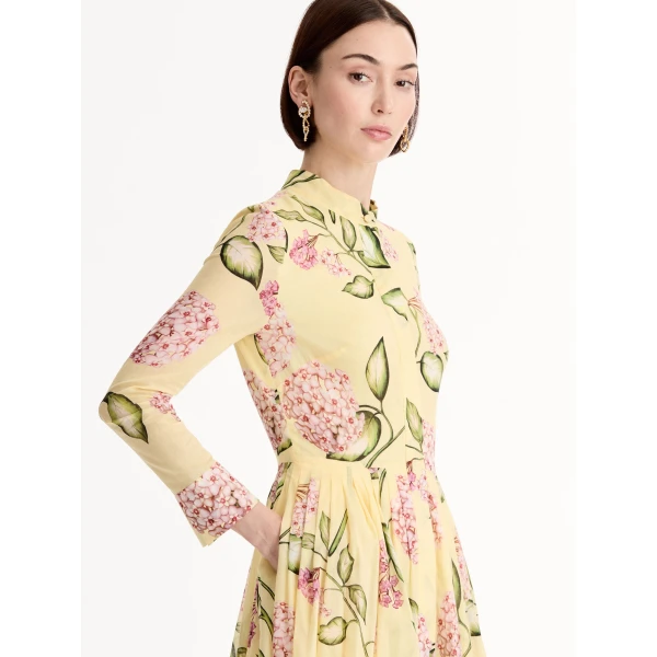 Oscar de la Renta Porcelain Flower Cotton Poplin Long Sleeve Dress - Dresses - American Luxury Evening Wear at Coveti