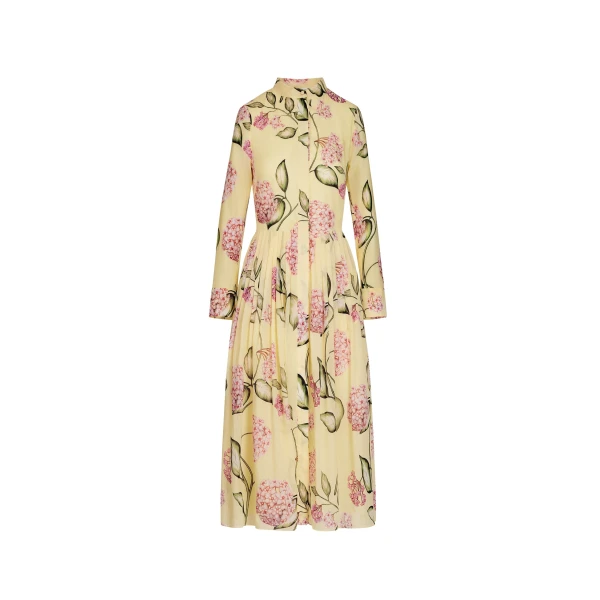 Oscar de la Renta Porcelain Flower Cotton Poplin Long Sleeve Dress - Dresses - American Luxury Evening Wear at Coveti