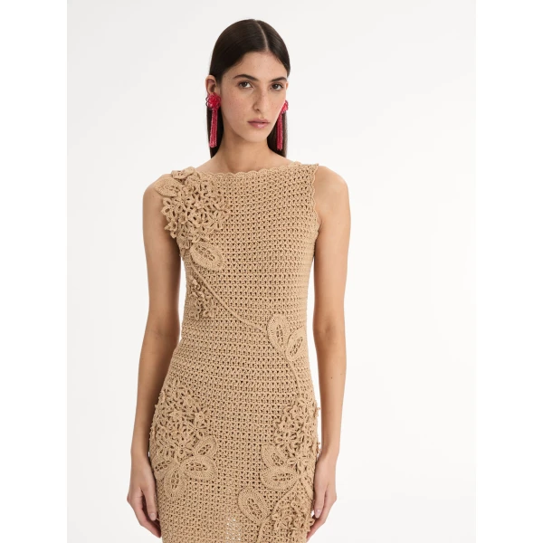 Oscar de la Renta Porcelain Flower Crochet Lattice Dress - Dresses - American Luxury Evening Wear at Coveti