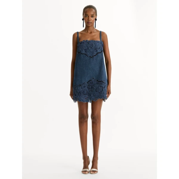 Oscar de la Renta Porcelain Flower Cutout Denim Dress - Dresses - American Luxury Evening Wear at Coveti