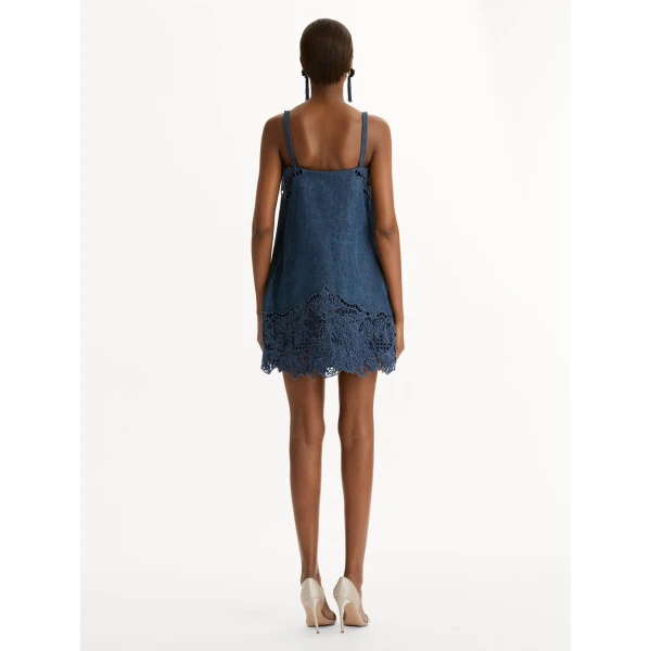 Oscar de la Renta Porcelain Flower Cutout Denim Dress - Dresses - American Luxury Evening Wear at Coveti