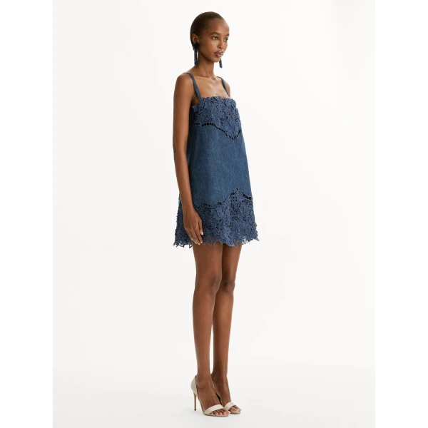 Oscar de la Renta Porcelain Flower Cutout Denim Dress - Dresses - American Luxury Evening Wear at Coveti