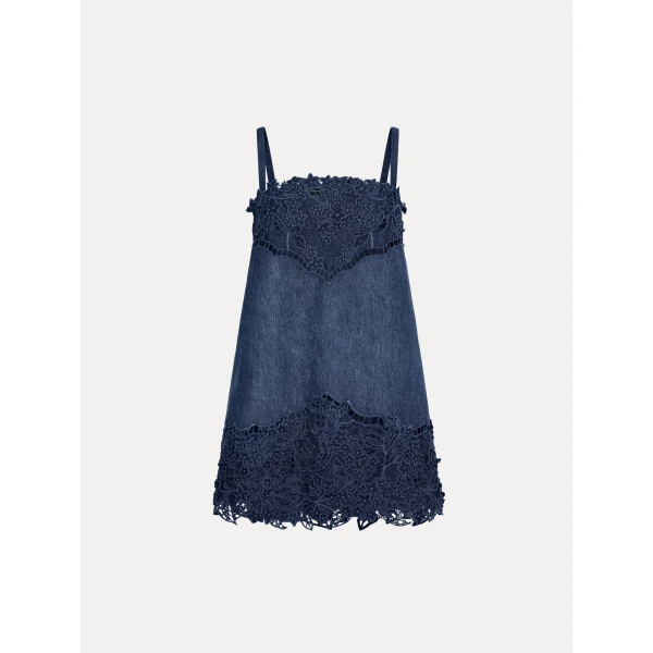 Oscar de la Renta Porcelain Flower Cutout Denim Dress - Dresses - American Luxury Evening Wear at Coveti