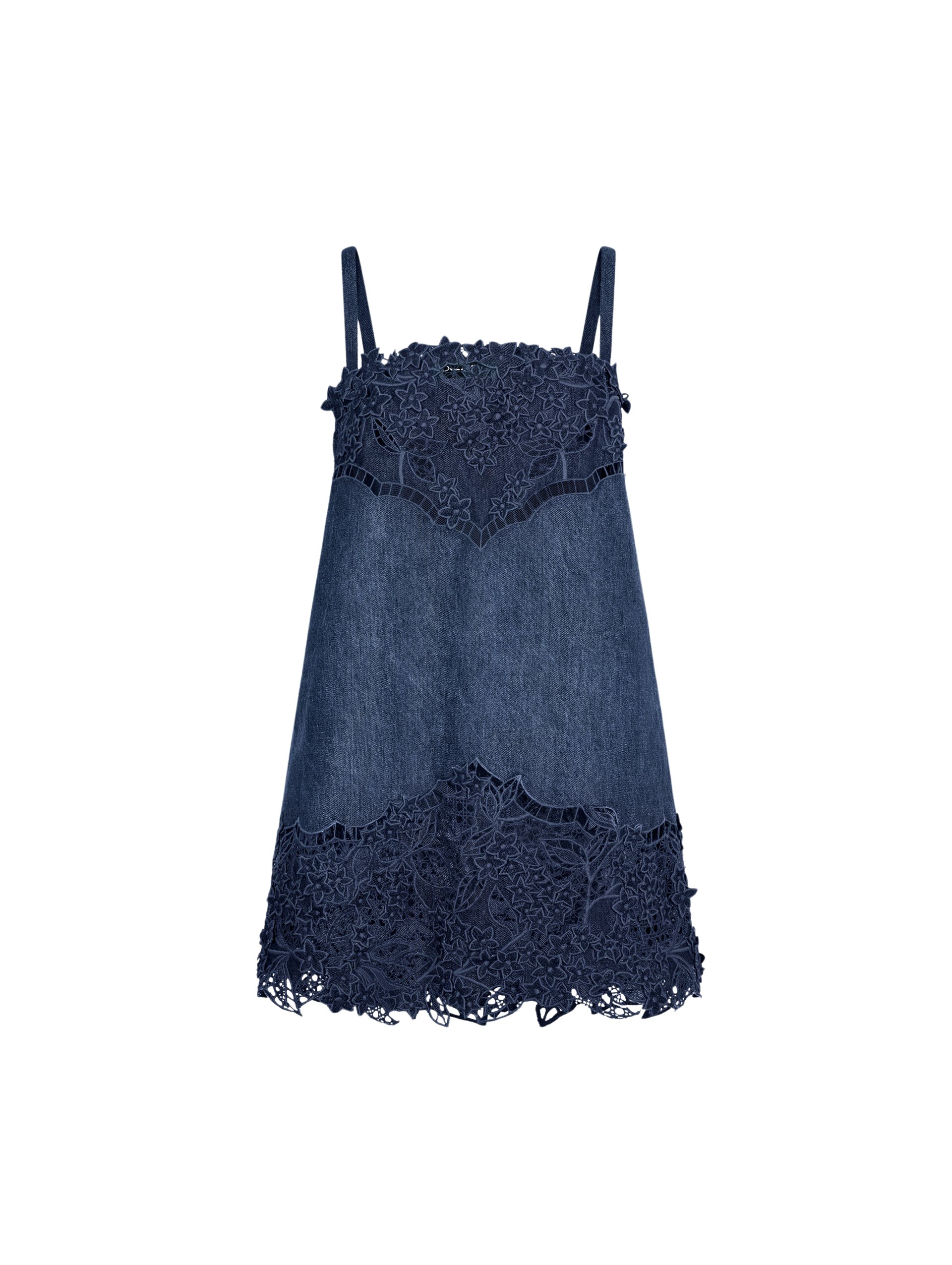 Oscar de la Renta Porcelain Flower Cutout Denim Dress