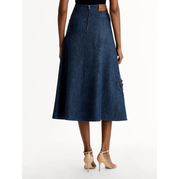 Oscar de la Renta Porcelain Flower Cutout Denim Skirt - Skirts - American Luxury Evening Wear at Coveti