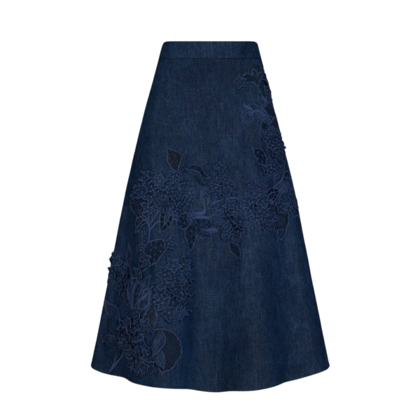 Oscar de la Renta Porcelain Flower Cutout Denim Skirt - Skirts - American Luxury Evening Wear at Coveti