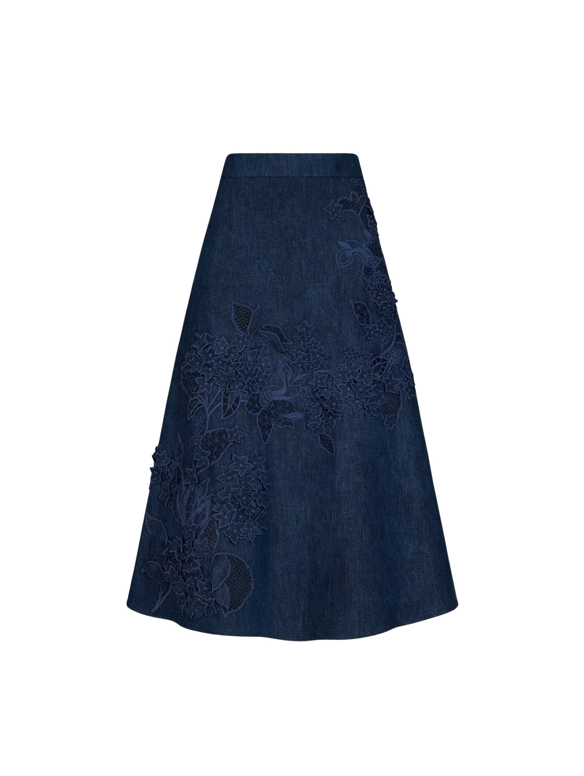Oscar de la Renta Porcelain Flower Cutout Denim Skirt - Skirts - American Luxury Evening Wear at Coveti
