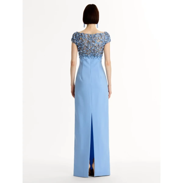 Oscar de la Renta Porcelain Flower Embroidered Cap Sleeve Gown - Dresses - American Luxury Evening Wear at Coveti