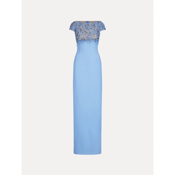 Oscar de la Renta Porcelain Flower Embroidered Cap Sleeve Gown - Dresses - American Luxury Evening Wear at Coveti