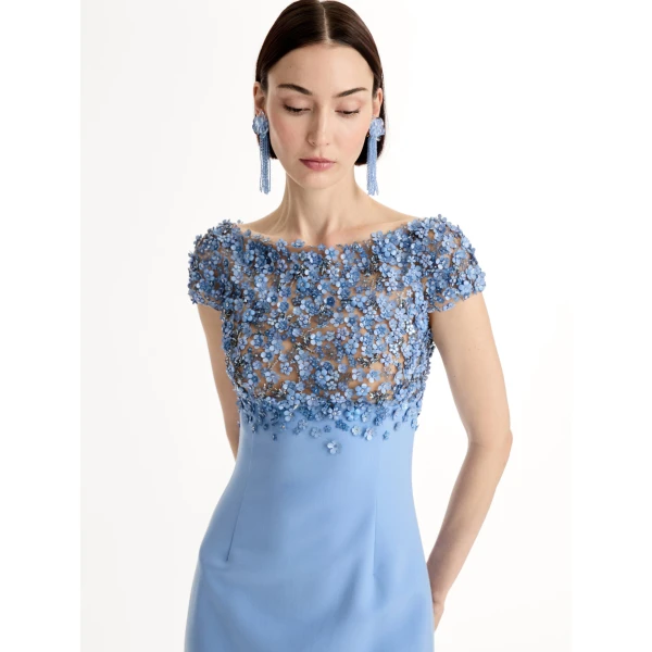 Oscar de la Renta Porcelain Flower Embroidered Cap Sleeve Gown - Dresses - American Luxury Evening Wear at Coveti