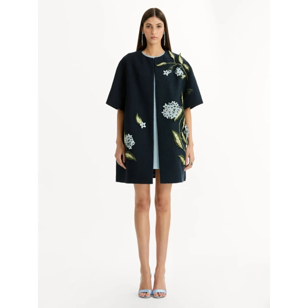 Oscar de la Renta Porcelain Flower Embroidered Coat - Coats - American Luxury Evening Wear at Coveti