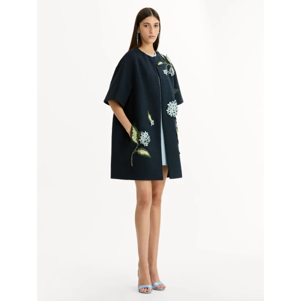 Oscar de la Renta Porcelain Flower Embroidered Coat - Coats - American Luxury Evening Wear at Coveti