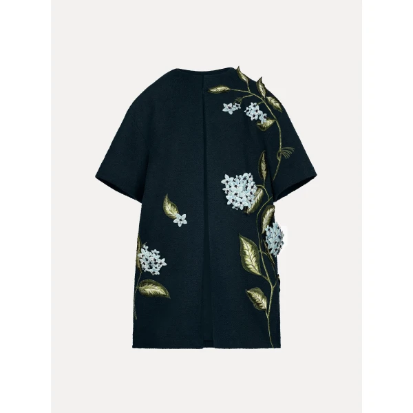 Oscar de la Renta Porcelain Flower Embroidered Coat - Coats - American Luxury Evening Wear at Coveti