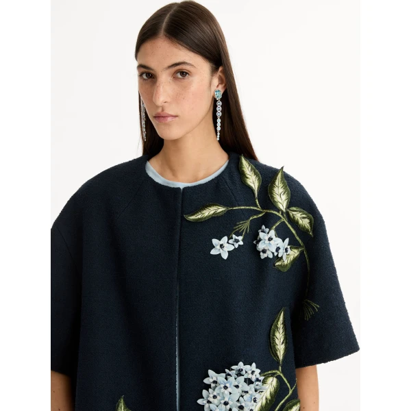 Oscar de la Renta Porcelain Flower Embroidered Coat - Coats - American Luxury Evening Wear at Coveti