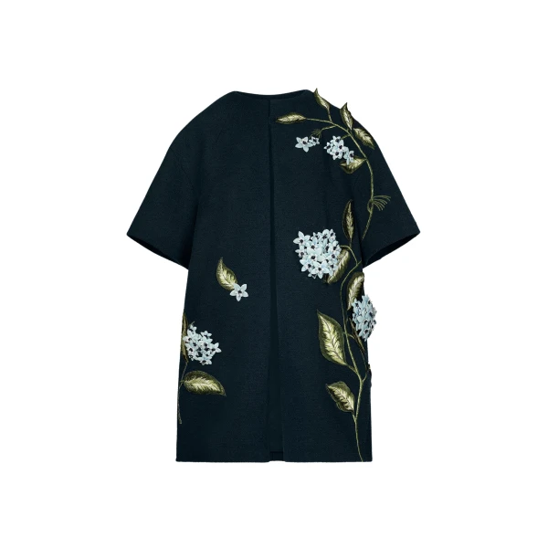 Oscar de la Renta Porcelain Flower Embroidered Coat - Coats - American Luxury Evening Wear at Coveti
