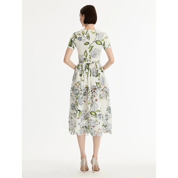 Oscar de la Renta Porcelain Flower Embroidered Cotton Poplin Dress - Dresses - American Luxury Evening Wear at Coveti