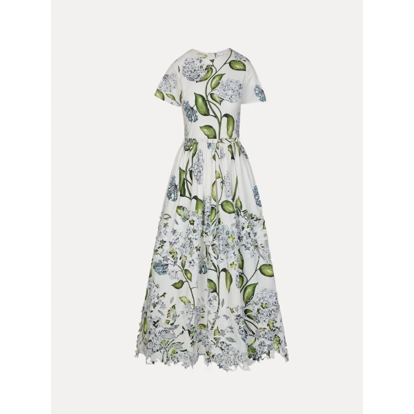 Oscar de la Renta Porcelain Flower Embroidered Cotton Poplin Dress - Dresses - American Luxury Evening Wear at Coveti