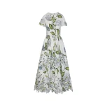 Oscar de la Renta Porcelain Flower Embroidered Cotton Poplin Dress - Dresses - American Luxury Evening Wear at Coveti