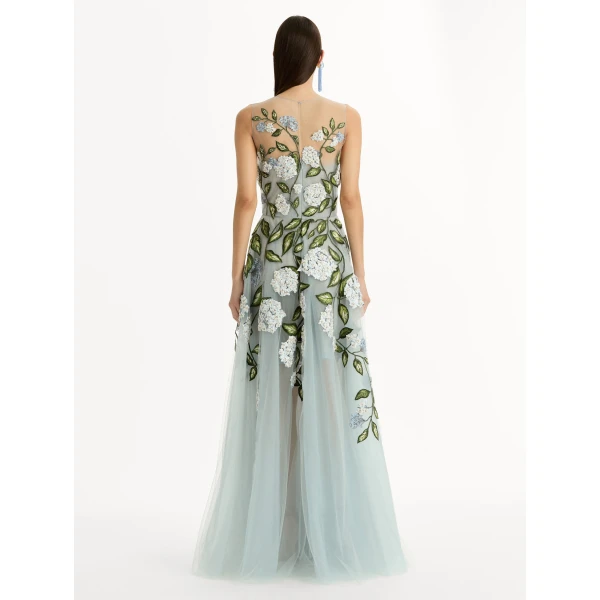 Oscar de la Renta Porcelain Flower Embroidered Gown - Dresses - American Luxury Evening Wear at Coveti