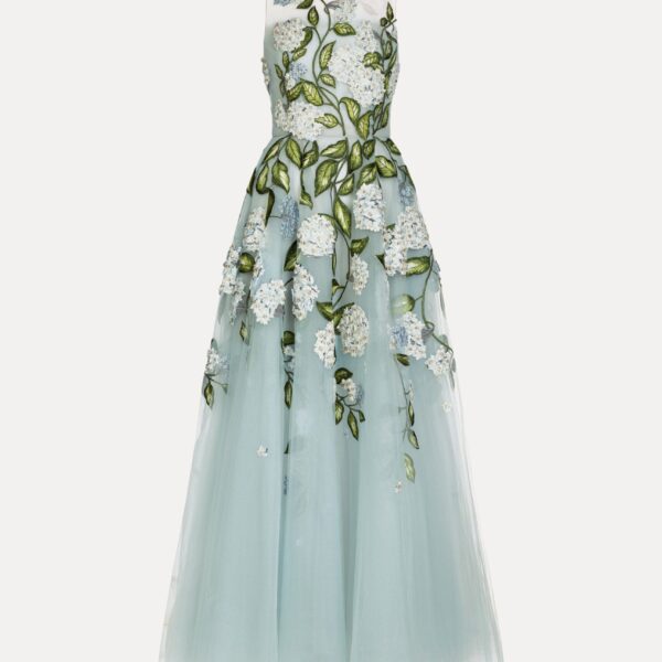 Oscar de la Renta Porcelain Flower Embroidered Gown - Dresses - American Luxury Evening Wear at Coveti