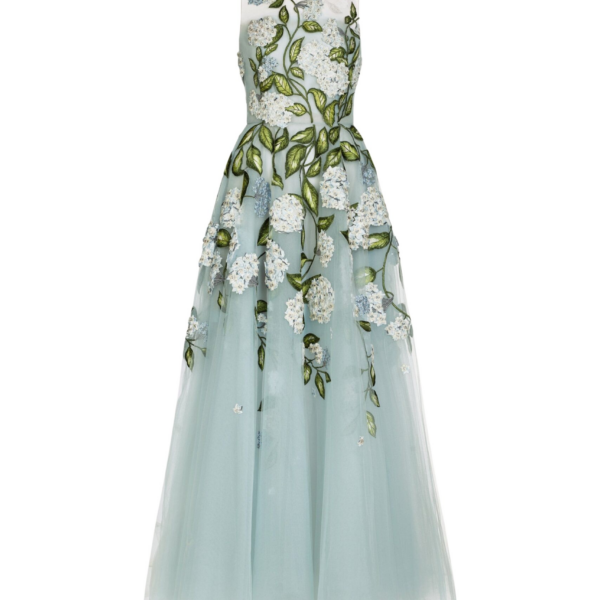 Oscar de la Renta Porcelain Flower Embroidered Gown - Dresses - American Luxury Evening Wear at Coveti