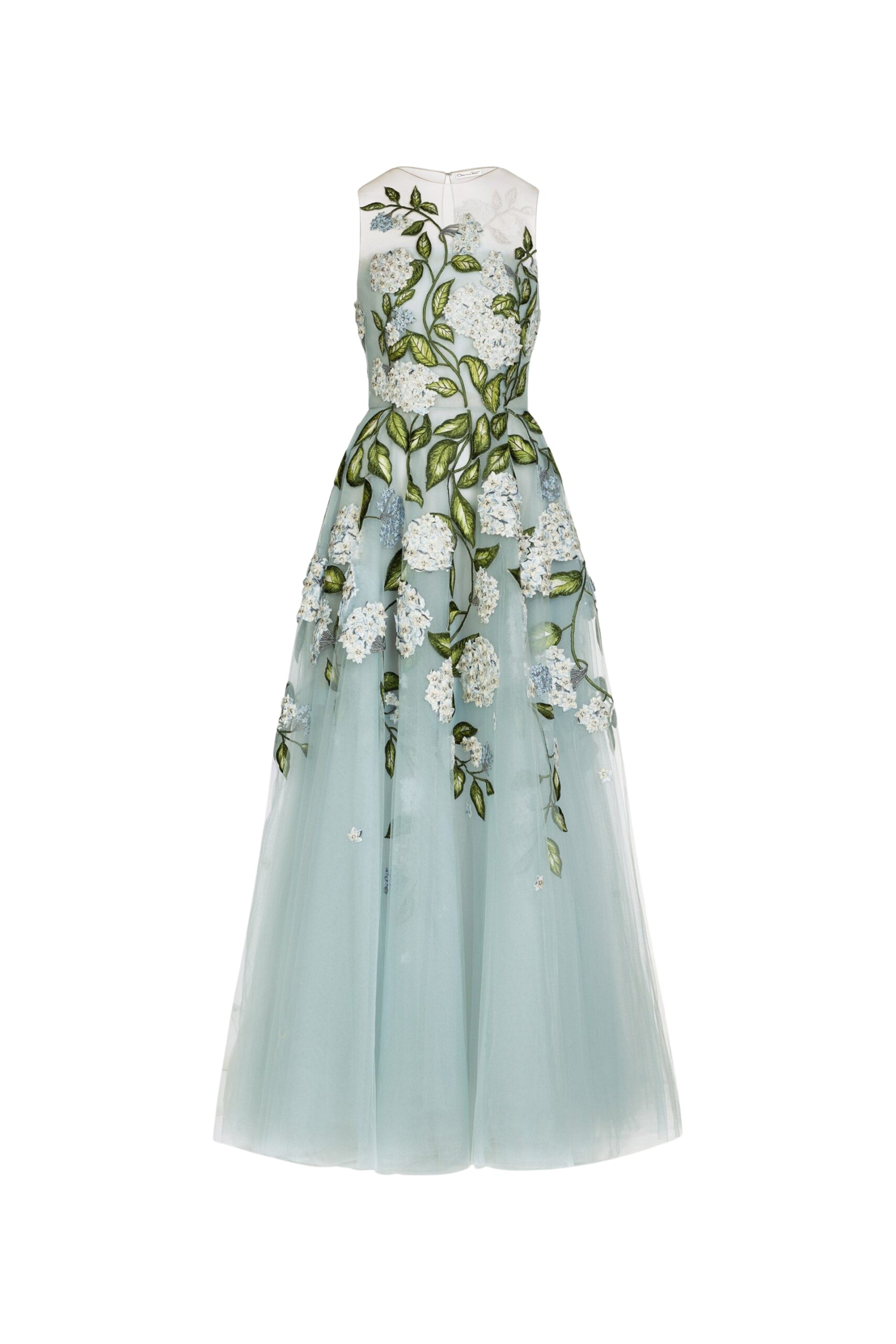 Oscar de la Renta Porcelain Flower Embroidered Gown
