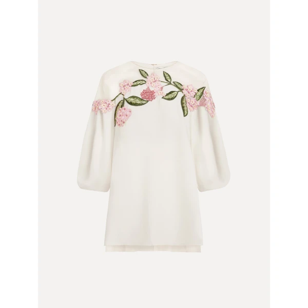 Oscar de la Renta Porcelain Flower Embroidered Illusion Blouse - Tops - American Luxury Evening Wear at Coveti