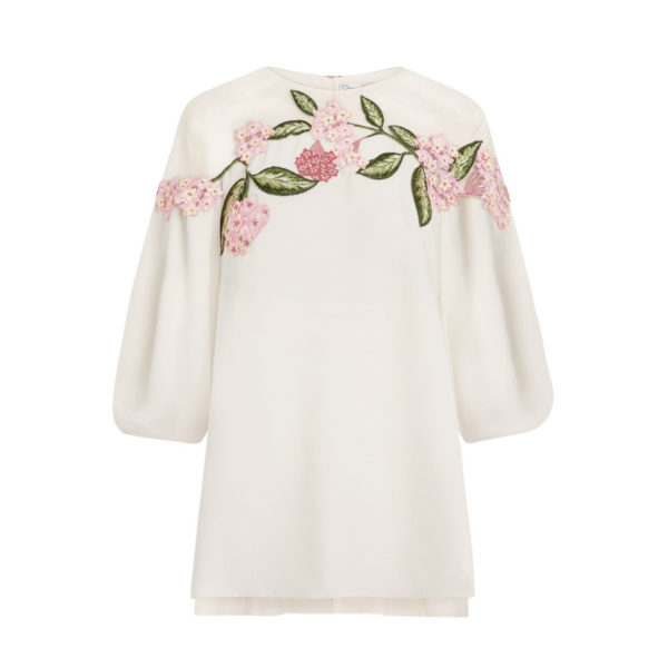 Oscar de la Renta Porcelain Flower Embroidered Illusion Blouse - Tops - American Luxury Evening Wear at Coveti