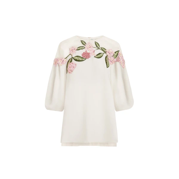 Oscar de la Renta Porcelain Flower Embroidered Illusion Blouse - Tops - American Luxury Evening Wear at Coveti