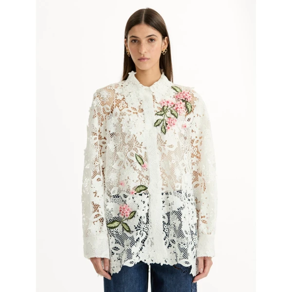 Oscar de la Renta Porcelain Flower Guipure Blouse - Tops - American Luxury Evening Wear at Coveti