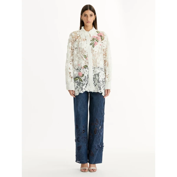 Oscar de la Renta Porcelain Flower Guipure Blouse - Tops - American Luxury Evening Wear at Coveti