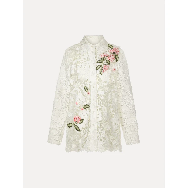 Oscar de la Renta Porcelain Flower Guipure Blouse - Tops - American Luxury Evening Wear at Coveti