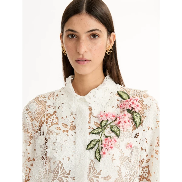 Oscar de la Renta Porcelain Flower Guipure Blouse - Tops - American Luxury Evening Wear at Coveti