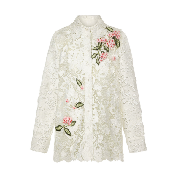 Oscar de la Renta Porcelain Flower Guipure Blouse - Tops - American Luxury Evening Wear at Coveti