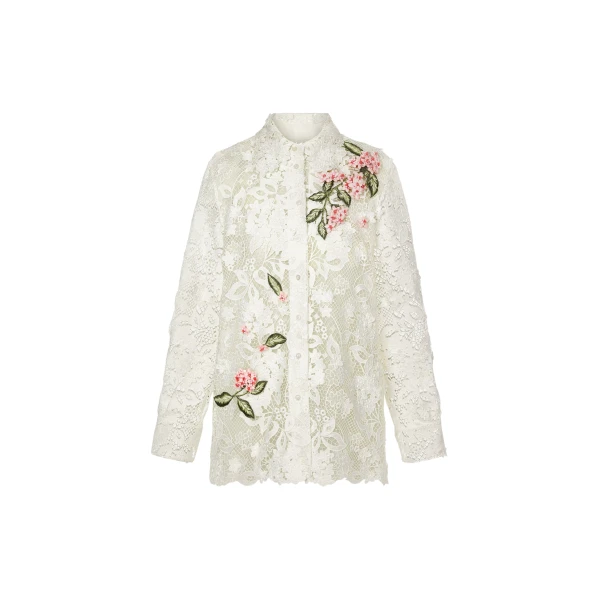 Oscar de la Renta Porcelain Flower Guipure Blouse - Tops - American Luxury Evening Wear at Coveti